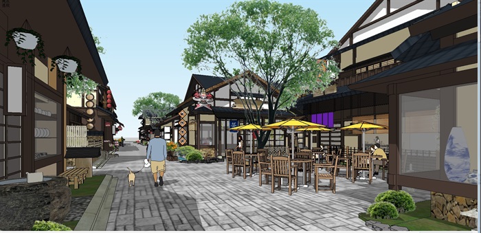 一个日式风情商业街建筑与景观规划方案SU模型(3)