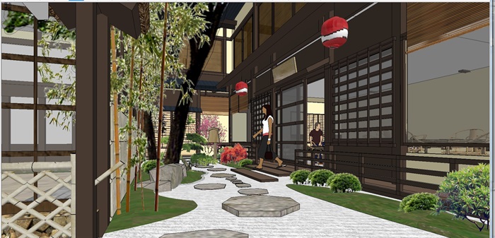 一个日式风情商业街建筑与景观规划方案SU模型(4)