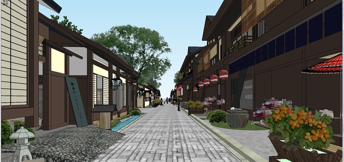 一个日式风情商业街建筑与景观规划方案SU模型(7)