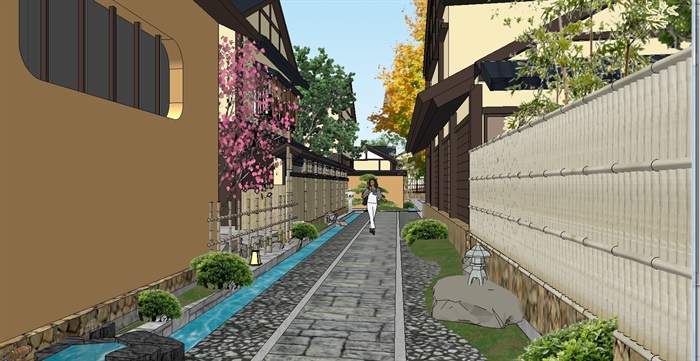 一个日式风情商业街建筑与景观规划方案SU模型(8)