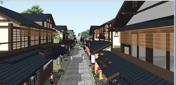 一个日式风情商业街建筑与景观规划方案SU模型(10)
