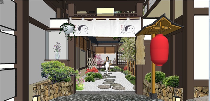 一个日式风情商业街建筑与景观规划方案SU模型(11)