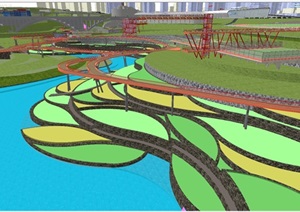 现代大型湿地体育公园景观规划方案SU(草图大师)模型