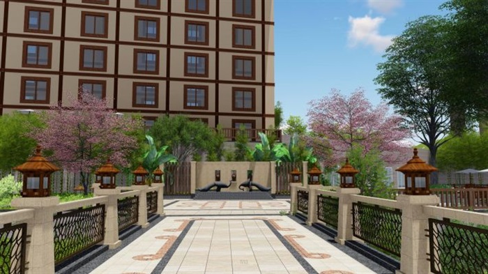 东南亚风格度假酒店建筑与景观方案SU模型(11)
