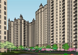 简欧风格高层住宅与沿街商业小区整体方案ＳＵ模型