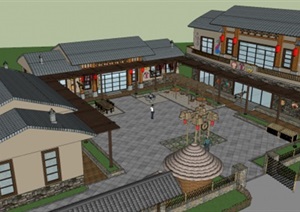 藏式农家乐度假区建筑庭院景观方案SU(草图大师)模型