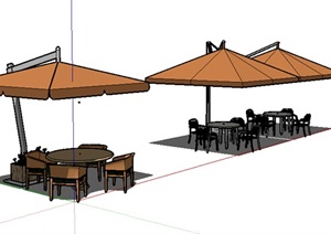 现代户外桌椅及遮阳伞组合SU(草图大师)模型