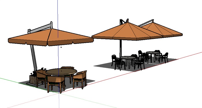 现代户外桌椅及遮阳伞组合su模型