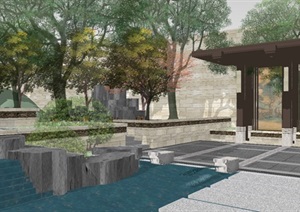 一个新中式庭院景观方案SU(草图大师)模型