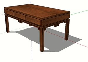中式风格精细木桌设计SU(草图大师)模型