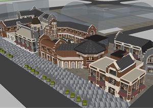 民国风格小商业街建筑规划方案SU(草图大师)模型