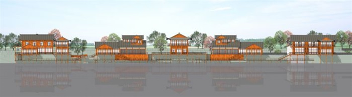 新中式干栏式吊脚楼公园滨水建筑方案ＳＵ模型(5)