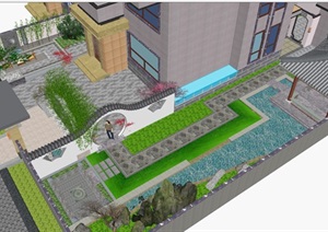 新中式别墅庭院景观方案ＳＵ模型