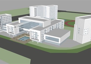 现代风格中专学校建筑规划方案SU(草图大师)模型