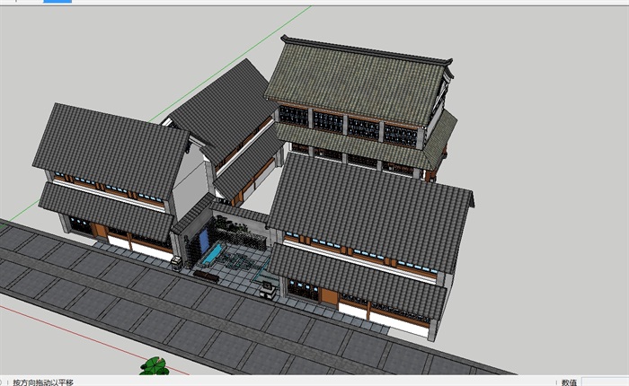 中式小院落建筑设计su模型(2)