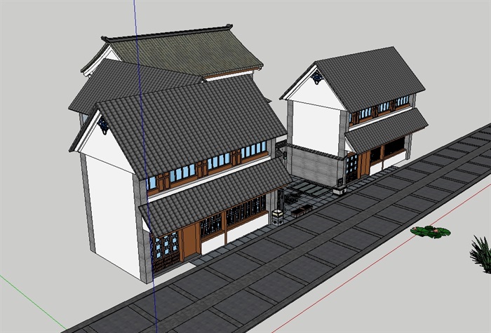 中式小院落建筑设计su模型(4)