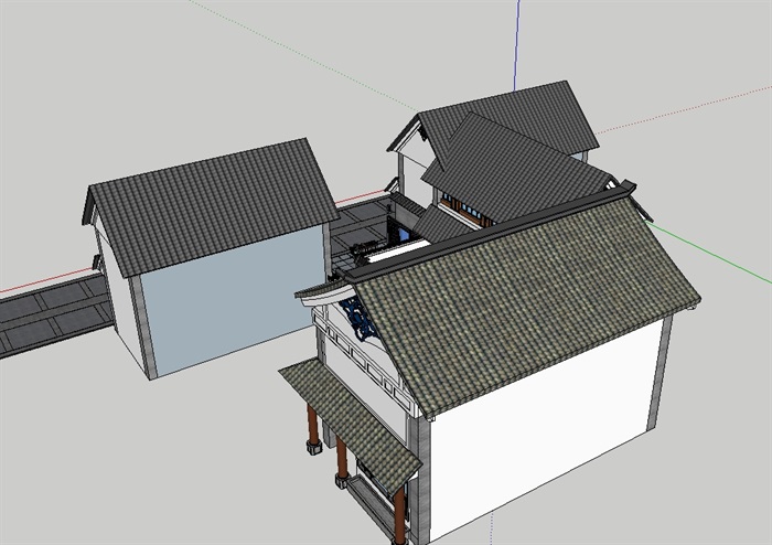 中式小院落建筑设计su模型(3)