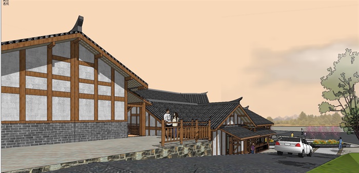 现代中式旅游服务区建筑方案ＳＵ模型(12)