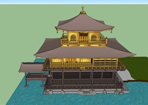 经典日式风格寺庙建筑设计SU(草图大师)模型