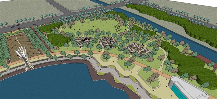 现代滨湖公园景观规划方案SU模型(1)