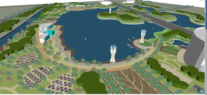现代滨湖公园景观规划方案SU模型(2)