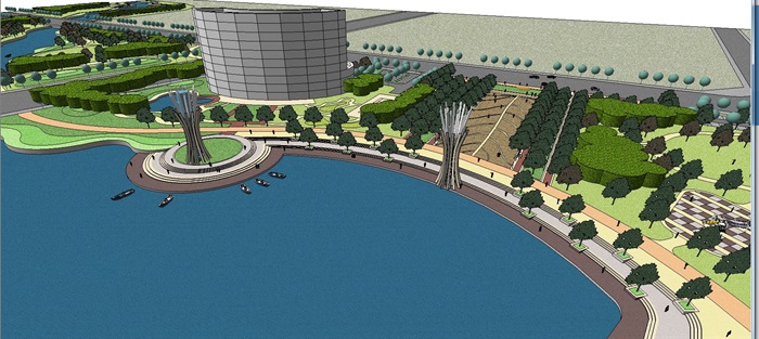 现代滨湖公园景观规划方案SU模型(3)