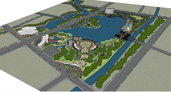 现代滨湖公园景观规划方案SU模型(7)