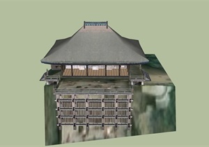 日式风格多层寺庙设计SU(草图大师)模型