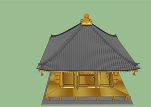 日式单层寺庙建筑SU(草图大师)模型