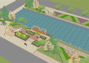 一条河道两侧滨水公园景观方案ＳＵ模型