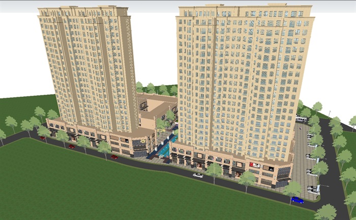 新古典风格商业中心与住宅大厦ＳＵ模型(3)