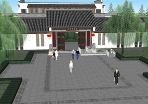 新中式城市展览馆建筑方案ＳＵ模型