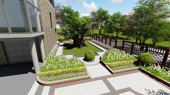 美式风格别墅庭院景观设计su模型