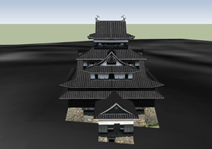 日式多层寺庙建筑设计SU(草图大师)模型
