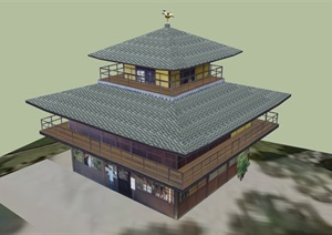 日本古建多层旅游建筑SU(草图大师)模型