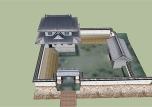 多层日式旅游古建筑设计SU(草图大师)模型