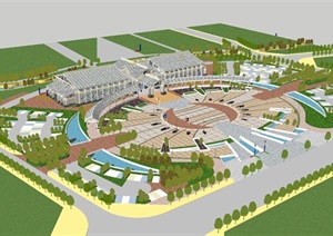 新中式温泉广场ＳＵ景观模型