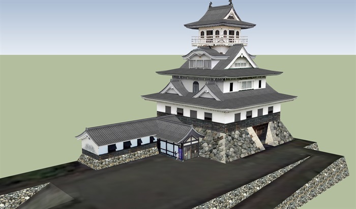多层寺庙建筑设计su模型