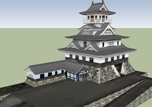 多层寺庙建筑设计SU(草图大师)模型