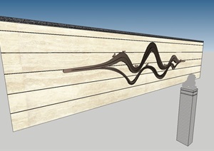 新中式景墙与拴马桩ＳＵ模型