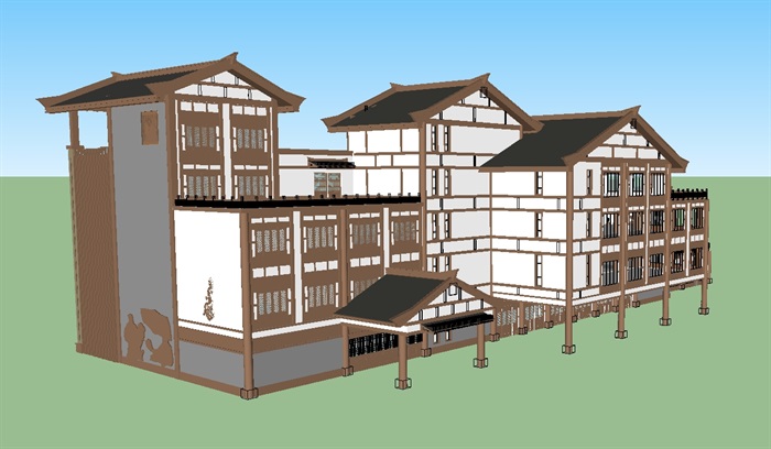 新中式酒楼建筑方案ＳＵ模型