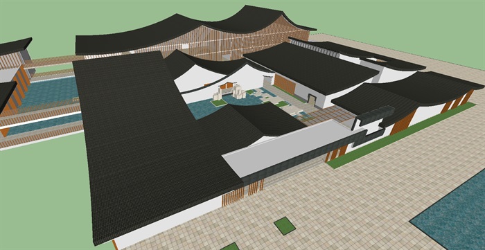 新中式坡屋顶传统文化园接待中心ＳＵ模型(1)