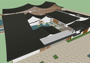 新中式坡屋顶传统文化园接待中心ＳＵ模型