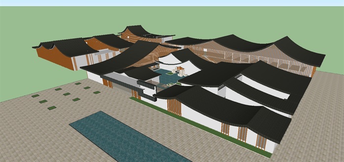 新中式坡屋顶传统文化园接待中心ＳＵ模型(3)
