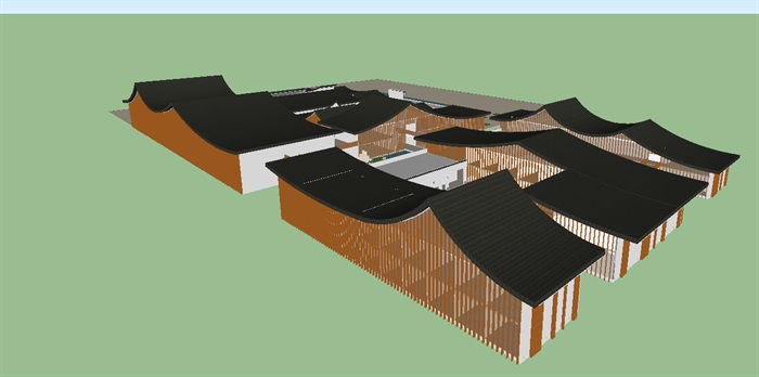 新中式坡屋顶传统文化园接待中心ＳＵ模型(5)