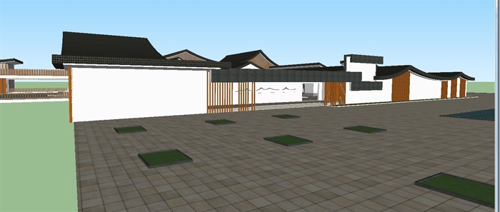 新中式坡屋顶传统文化园接待中心ＳＵ模型(4)
