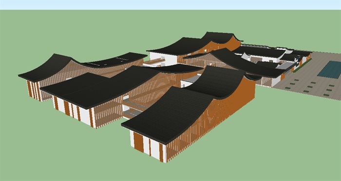 新中式坡屋顶传统文化园接待中心ＳＵ模型(6)