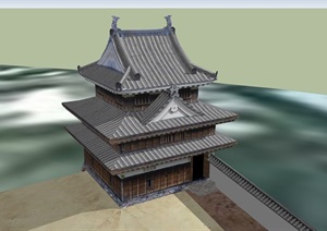日式古建多层寺庙设计SU(草图大师)模型