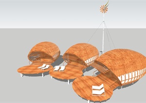 三个现代创意椭圆结构木屋ＳＵ模型