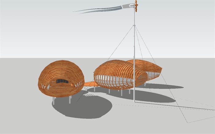 三个现代创意椭圆结构木屋ＳＵ模型(4)